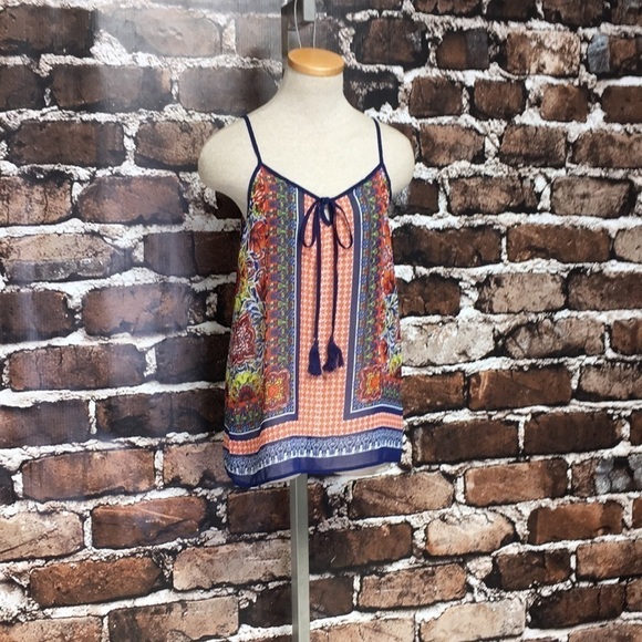 Blue Pepper Top Tie Front Blue Floral Boho V-Neck Small - Picture 4 of 10